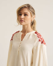 Embroidered Boho Blouse - Cream