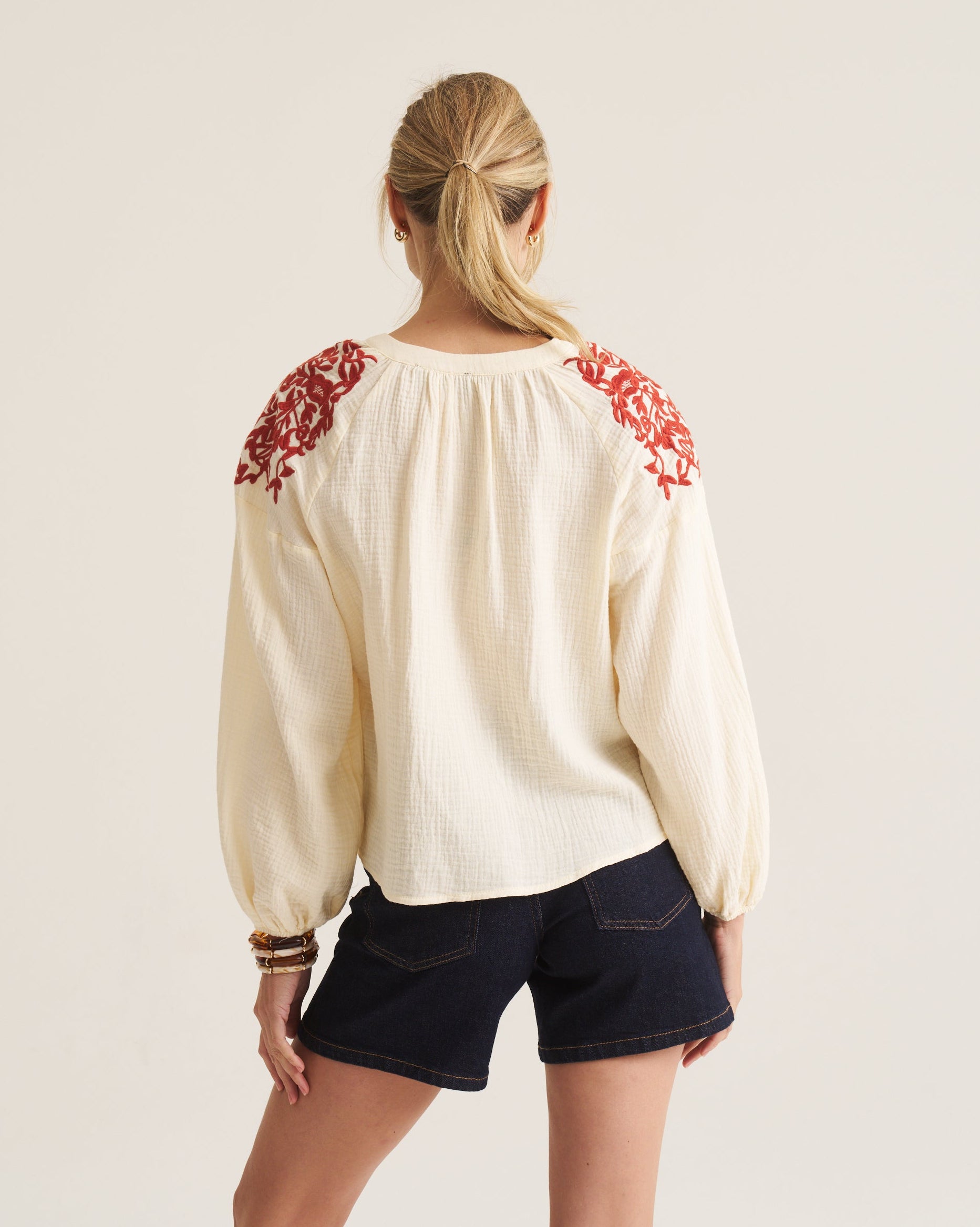 Embroidered Boho Blouse - Cream