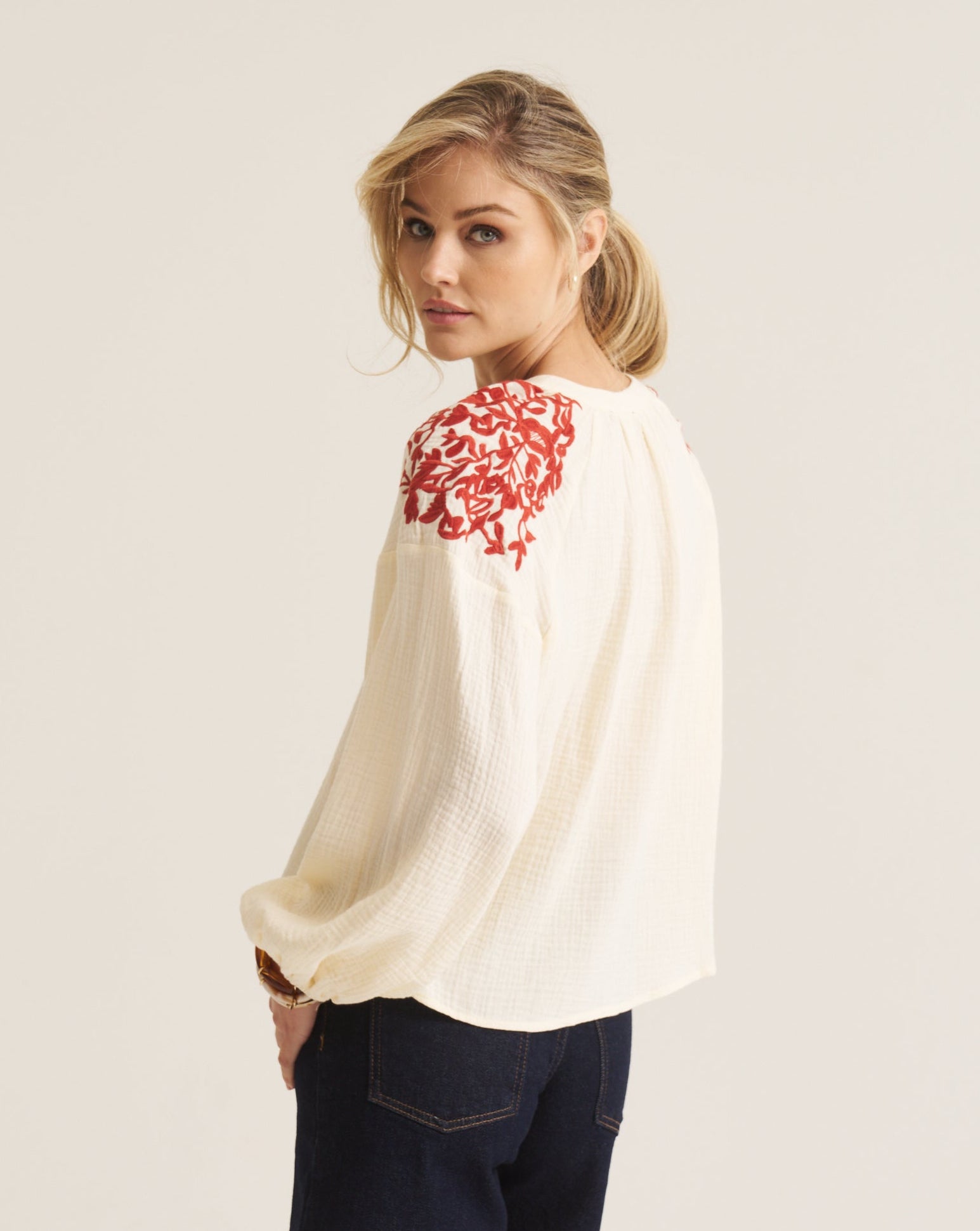 Embroidered Boho Blouse - Cream