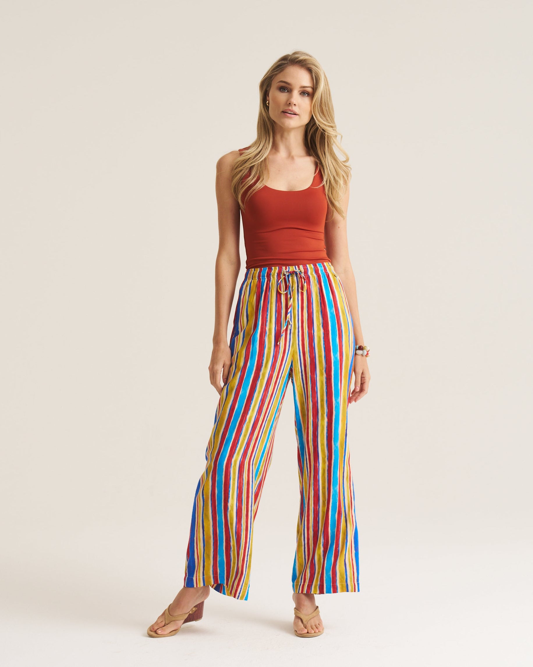 Relaxed Pants - Cobalt & Brown Stripe