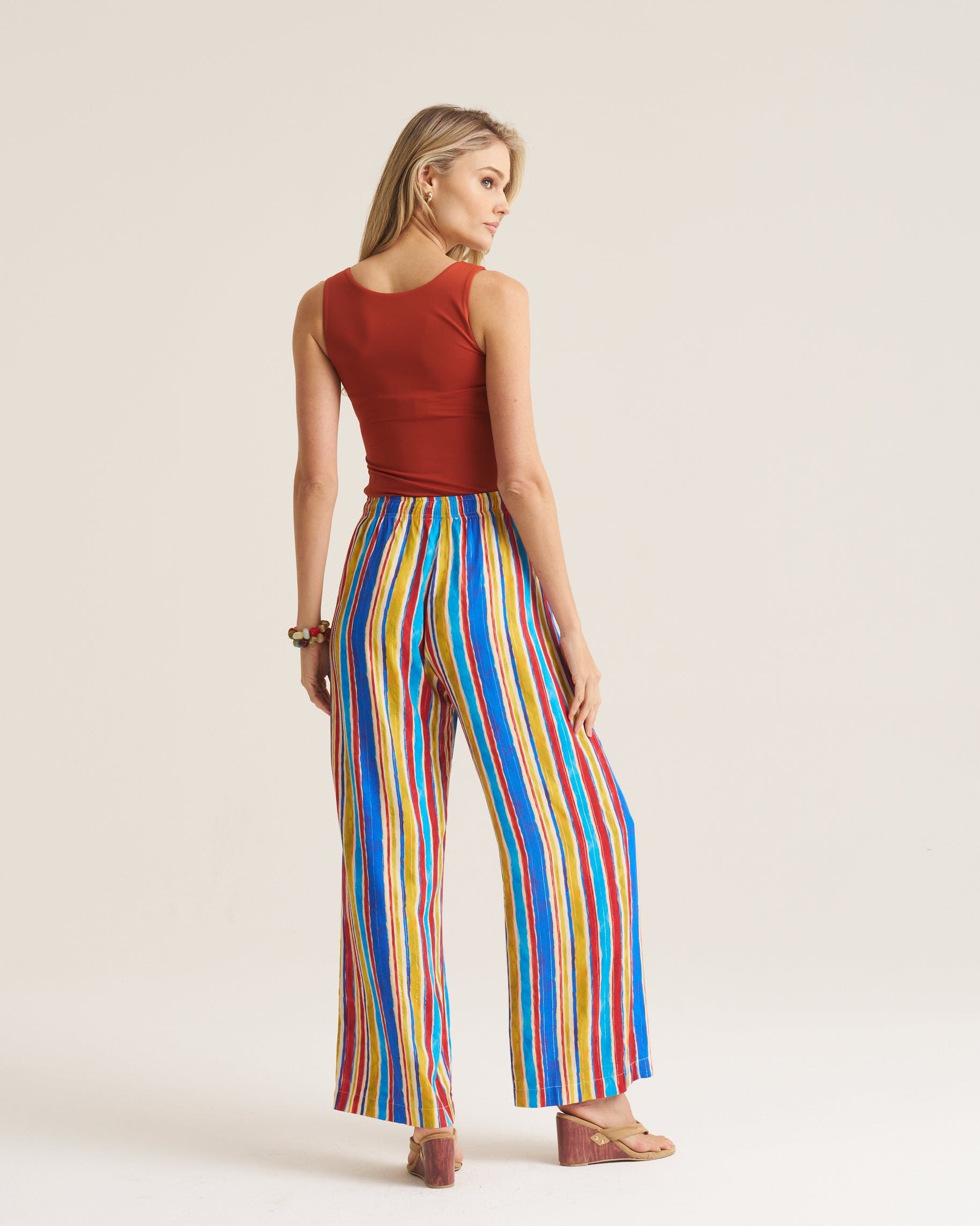 Relaxed Pants - Cobalt & Brown Stripe