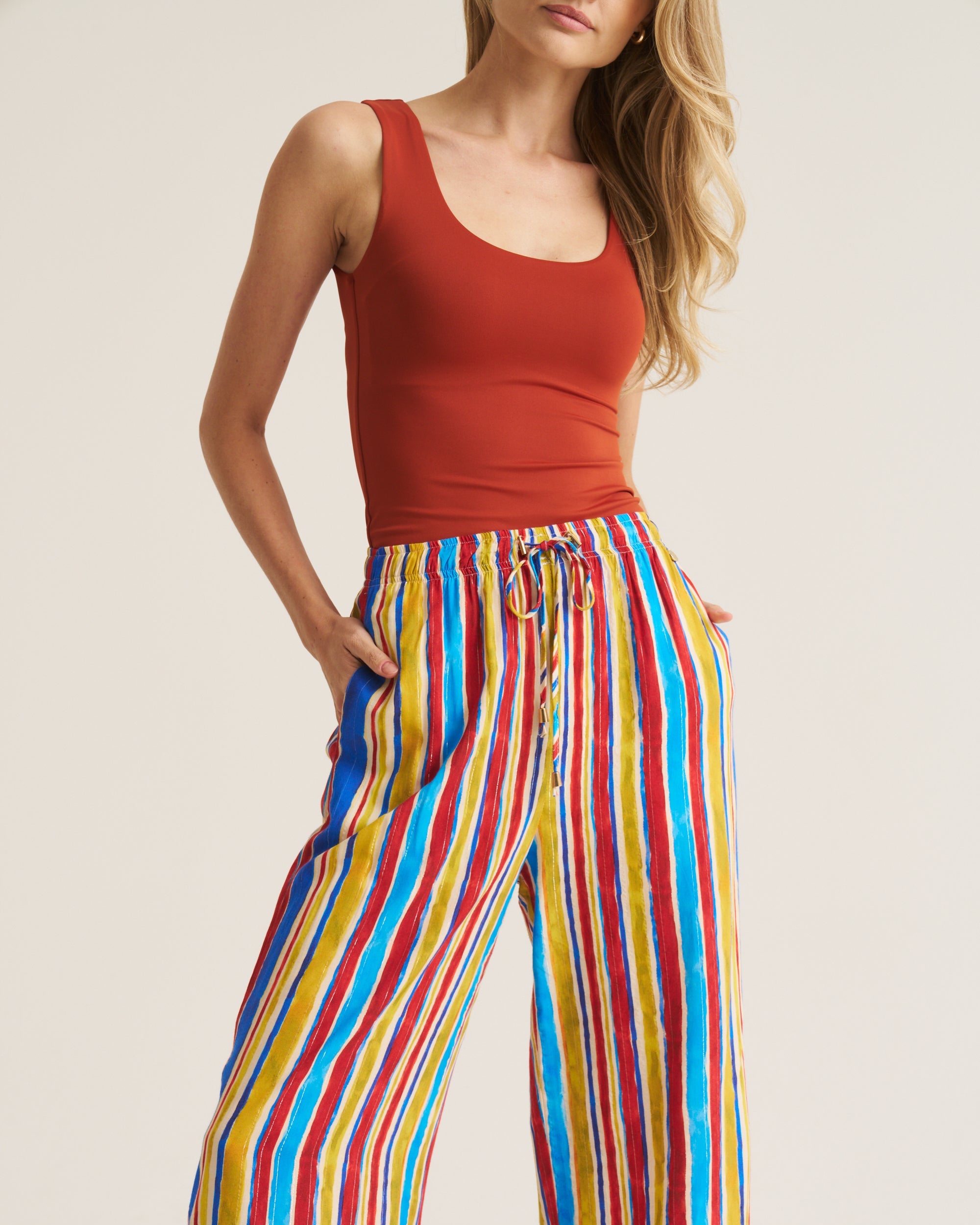Relaxed Pants - Cobalt & Brown Stripe
