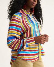 Artist Blouse - Cobalt / Brown