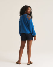 Embroidered Boho Blouse - Blue