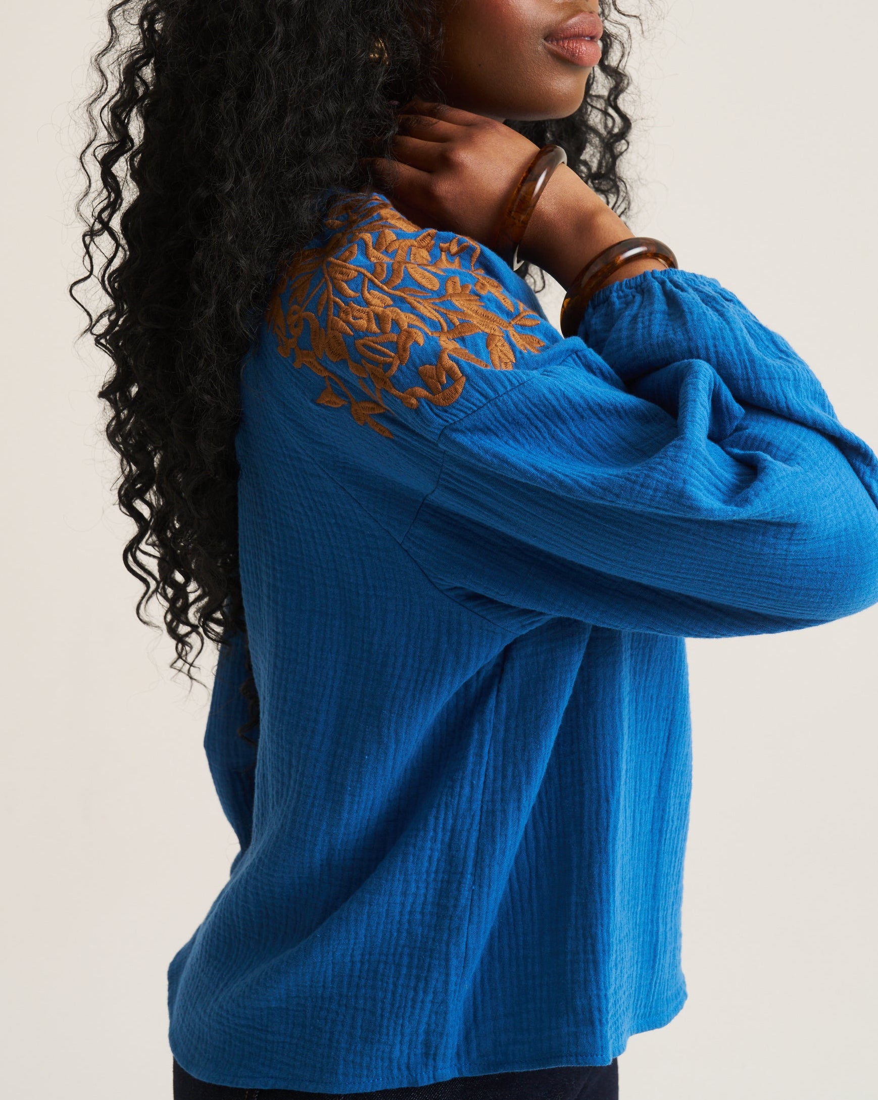 Embroidered Boho Blouse - Blue