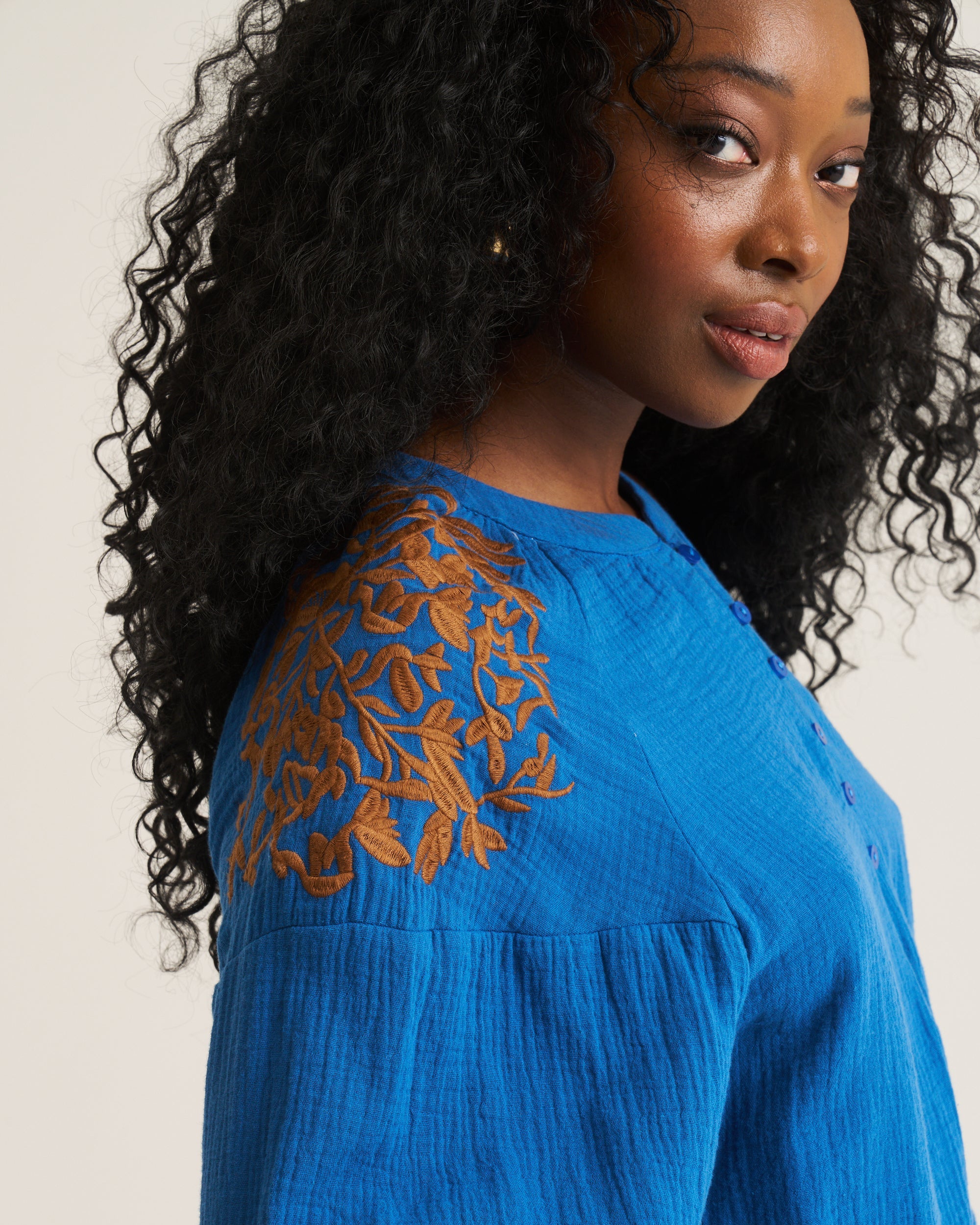 Embroidered Boho Blouse - Blue