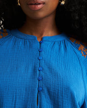 Embroidered Boho Blouse - Blue