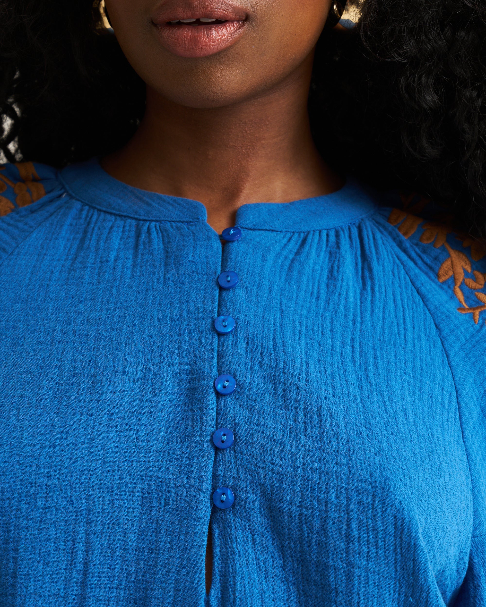 Embroidered Boho Blouse - Blue