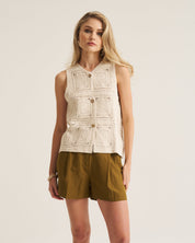 Crochet Cotton Waistcoat - Apricot
