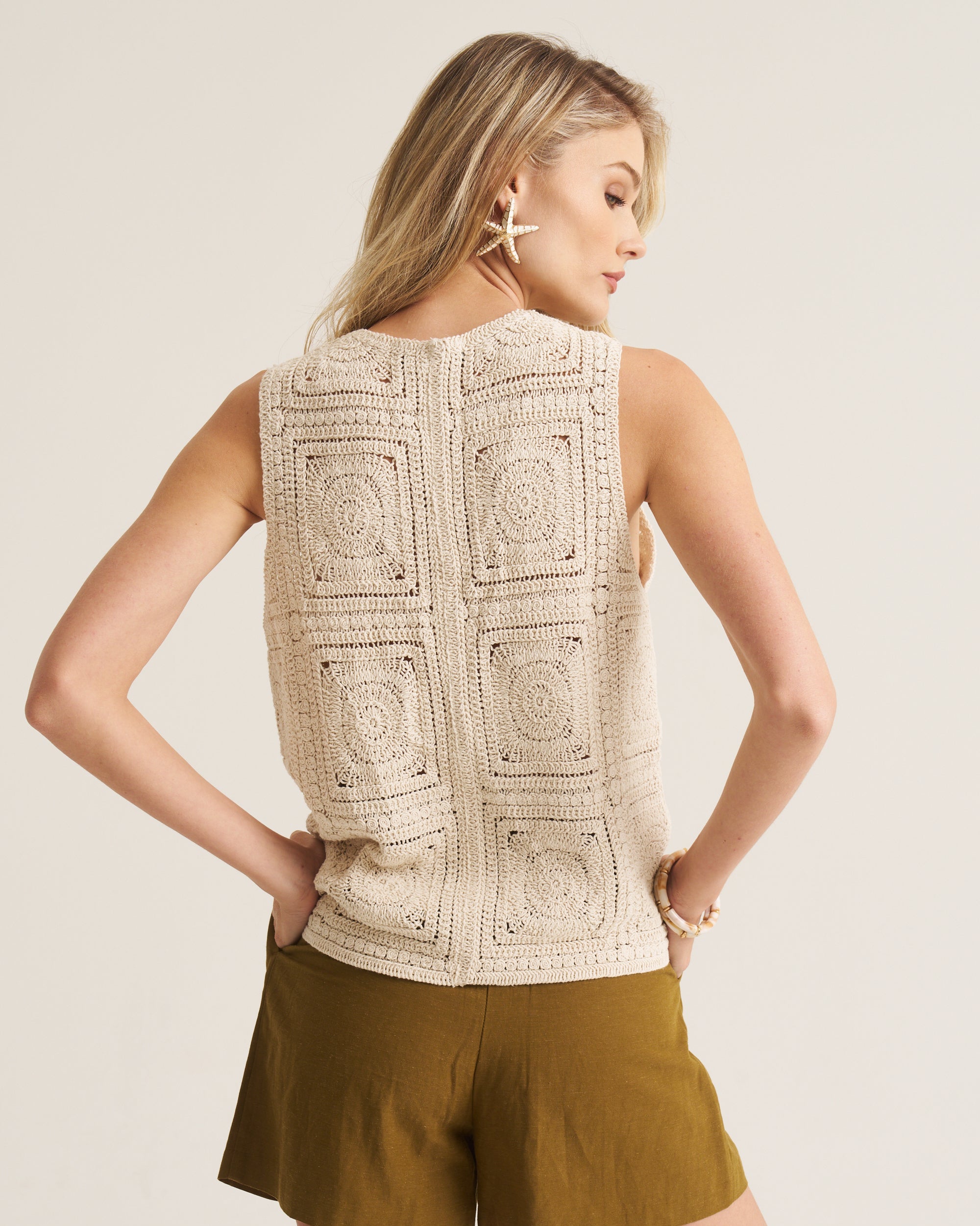 Crochet Cotton Waistcoat - Apricot