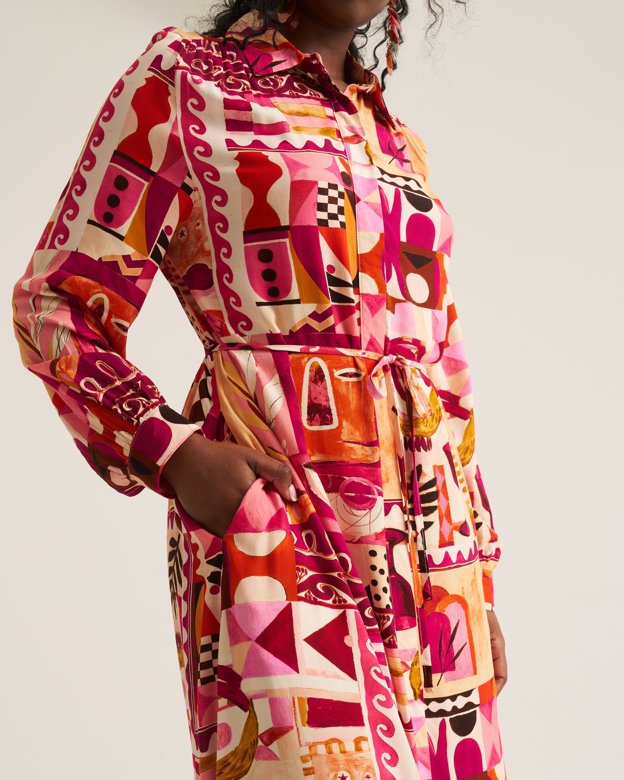 Maxi Shirt Dress - Pink Marrakech