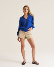 Saddle Stitch Blouse - Cobalt