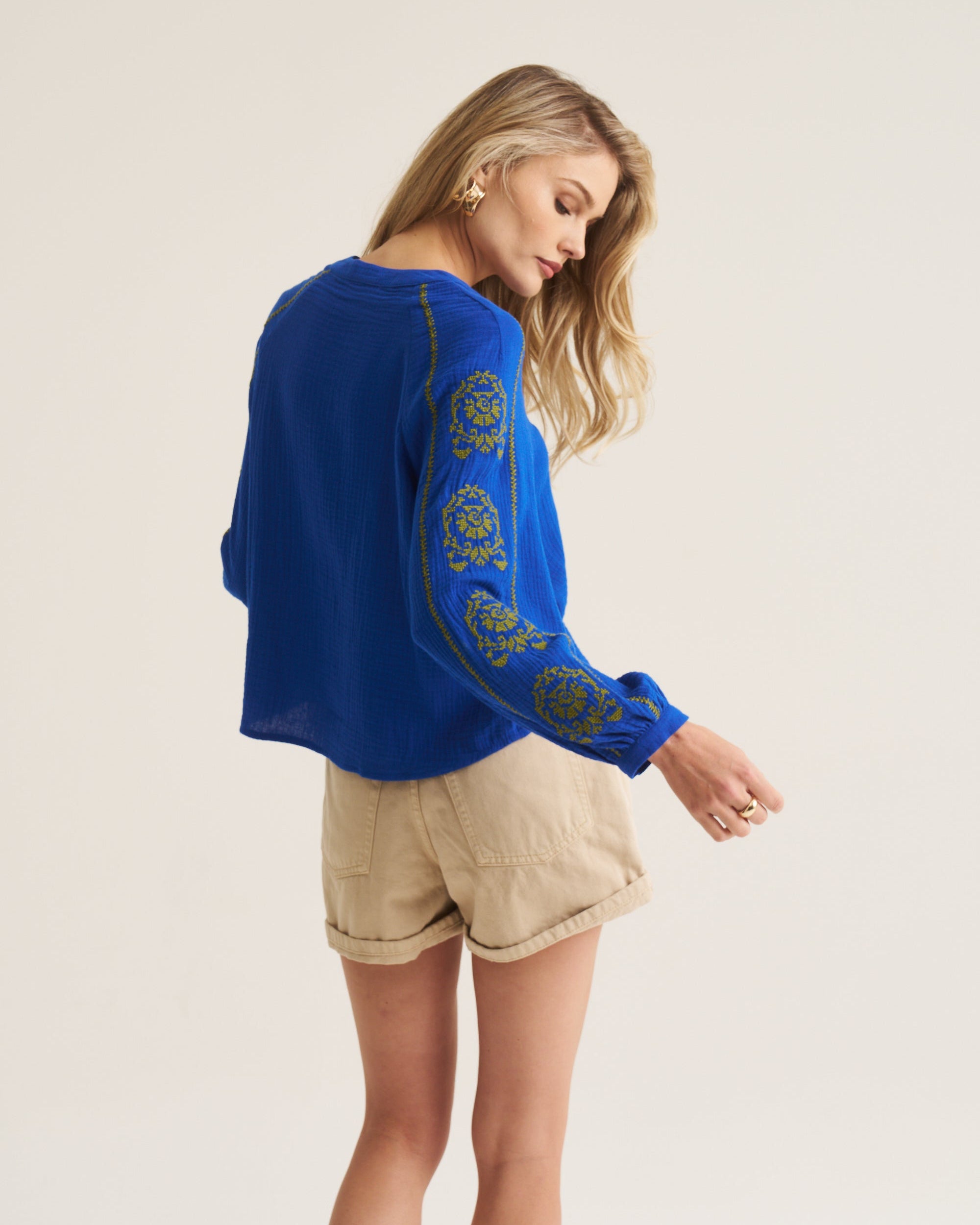 Saddle Stitch Blouse - Cobalt