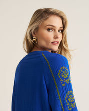 Saddle Stitch Blouse - Cobalt