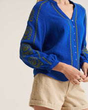 Saddle Stitch Blouse - Cobalt