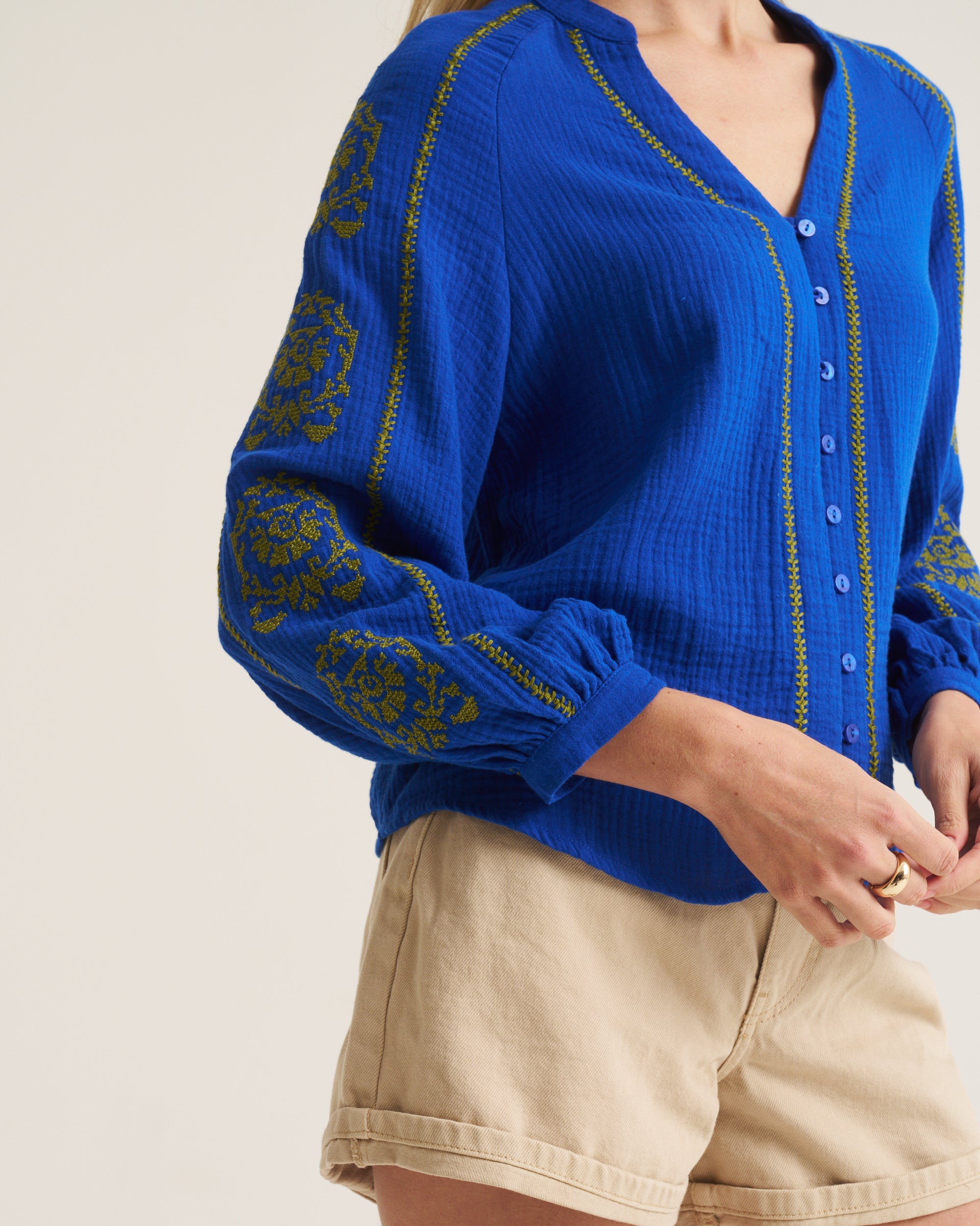 Saddle Stitch Blouse - Cobalt