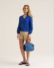 Saddle Stitch Blouse - Cobalt