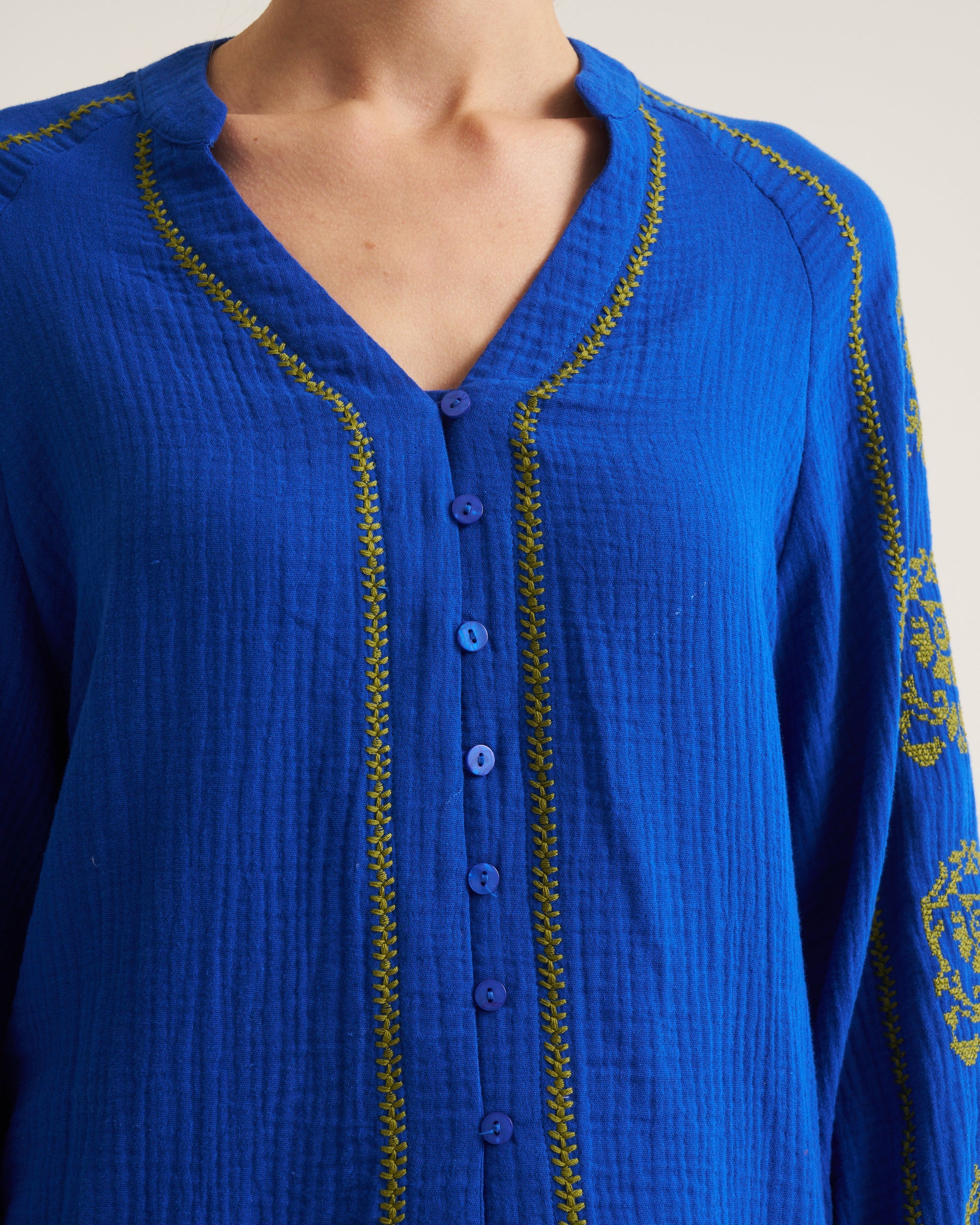 Saddle Stitch Blouse - Cobalt