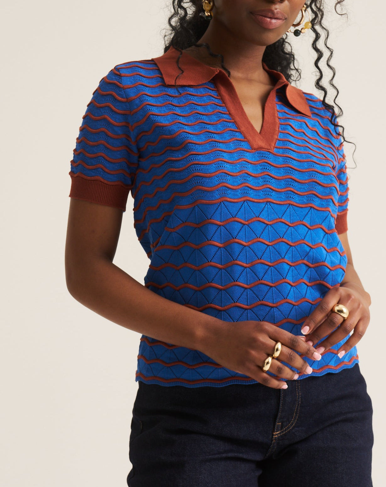 Stripe Wave Polo - Cobalt