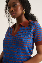 Stripe Wave Polo - Cobalt