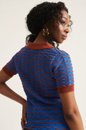 Stripe Wave Polo - Cobalt