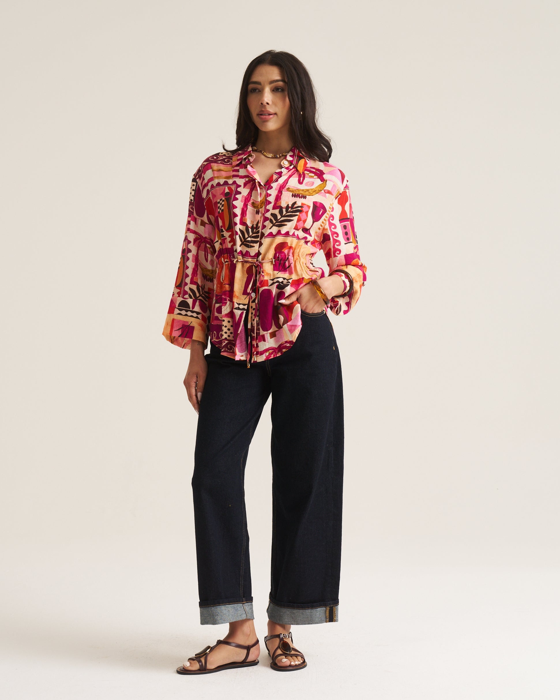 Drawstring Shirt - Pink Marrakech
