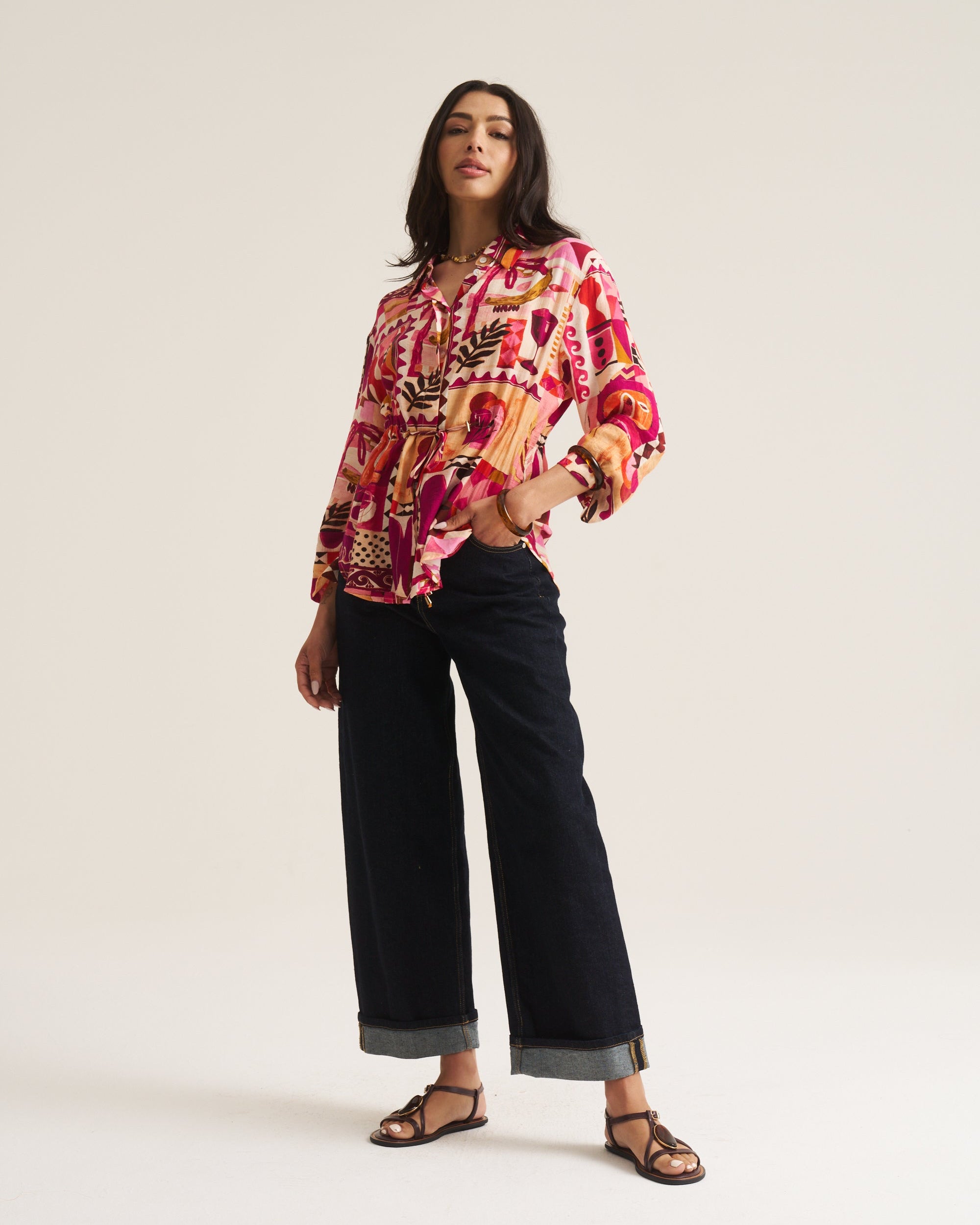 Drawstring Shirt - Pink Marrakech