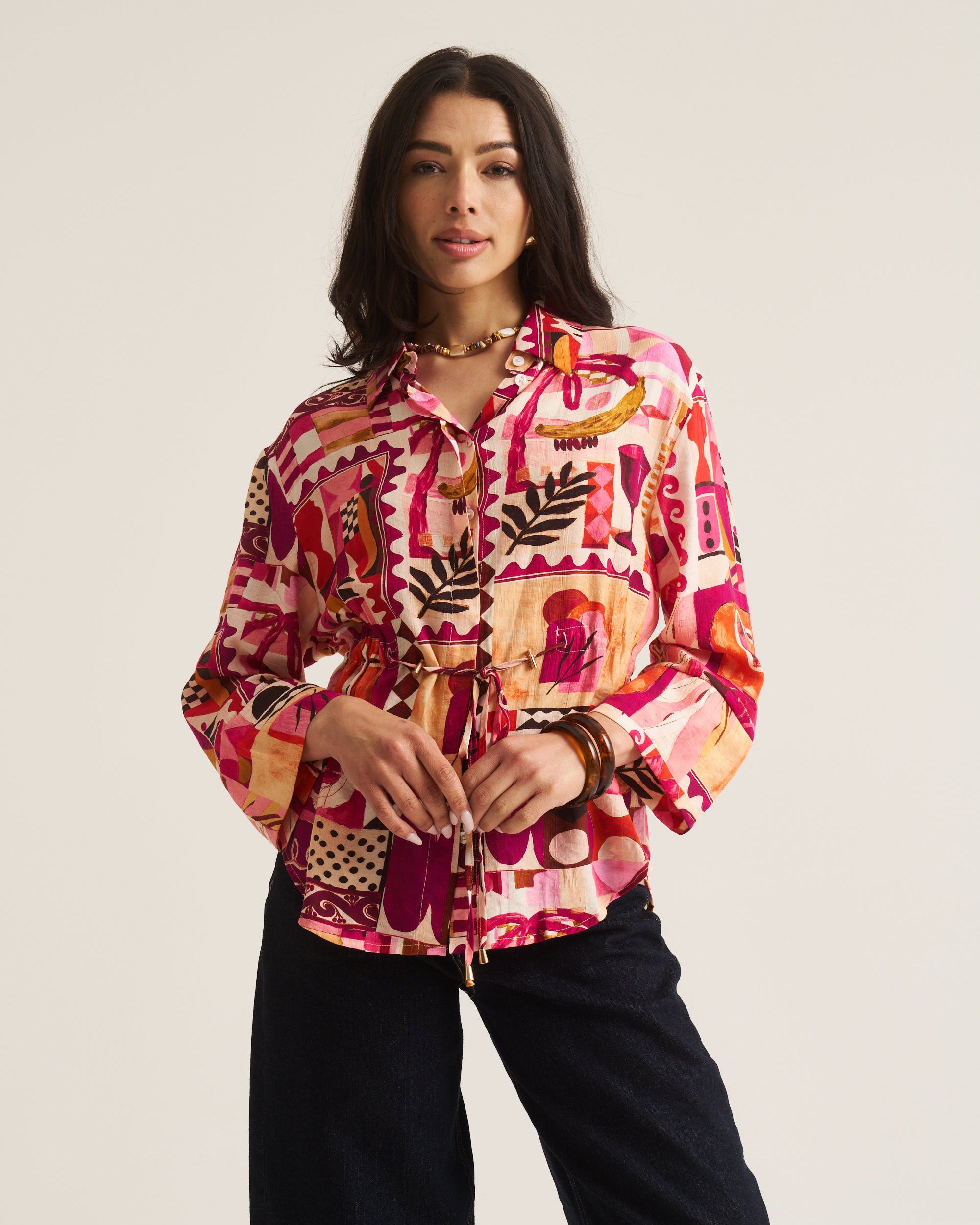 Drawstring Shirt - Pink Marrakech