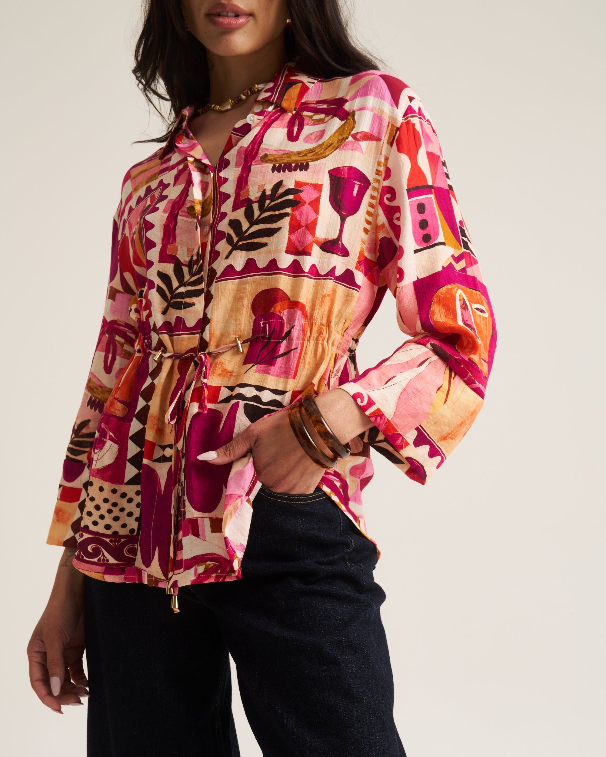 Drawstring Shirt - Pink Marrakech