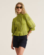 Linen Trim Blouse - Chartruese