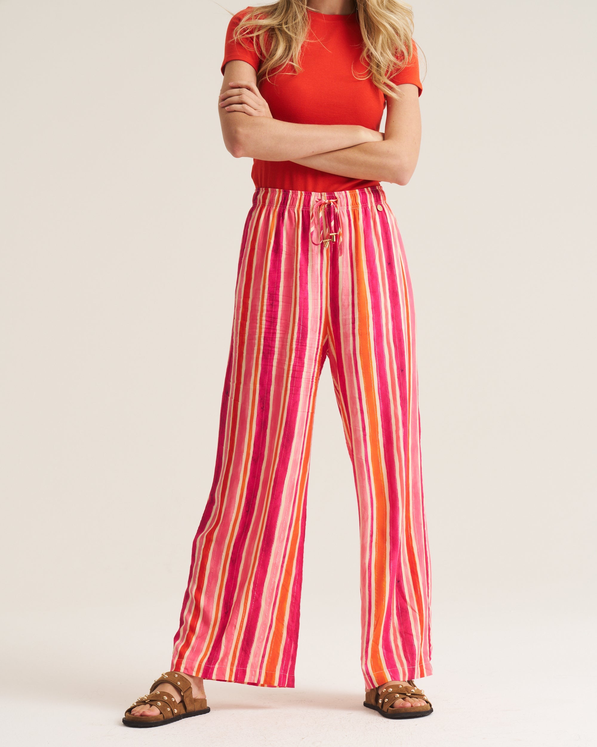 Relaxed Pants - Pink & Orange Stripe