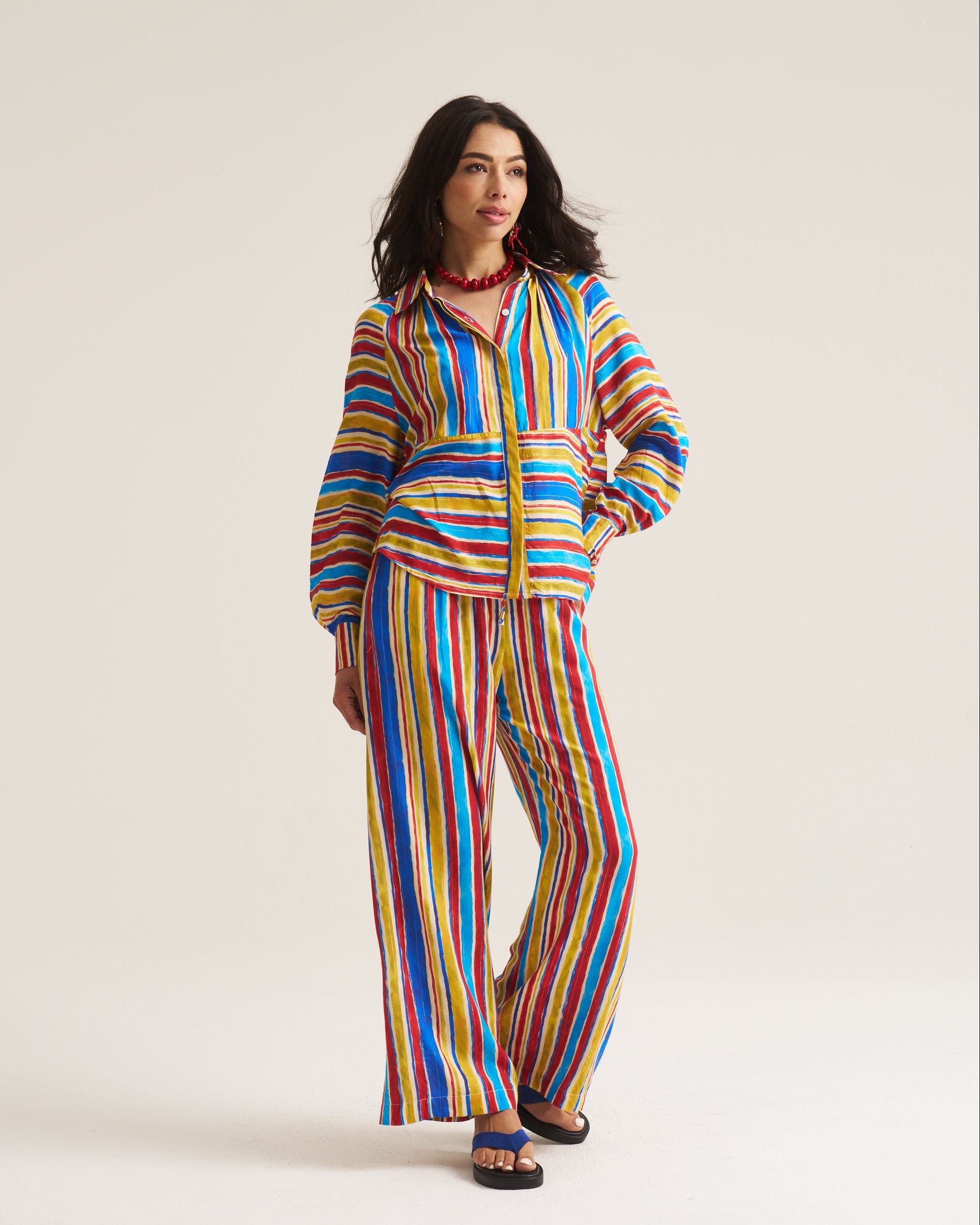 Relaxed Pants - Cobalt & Brown Stripe