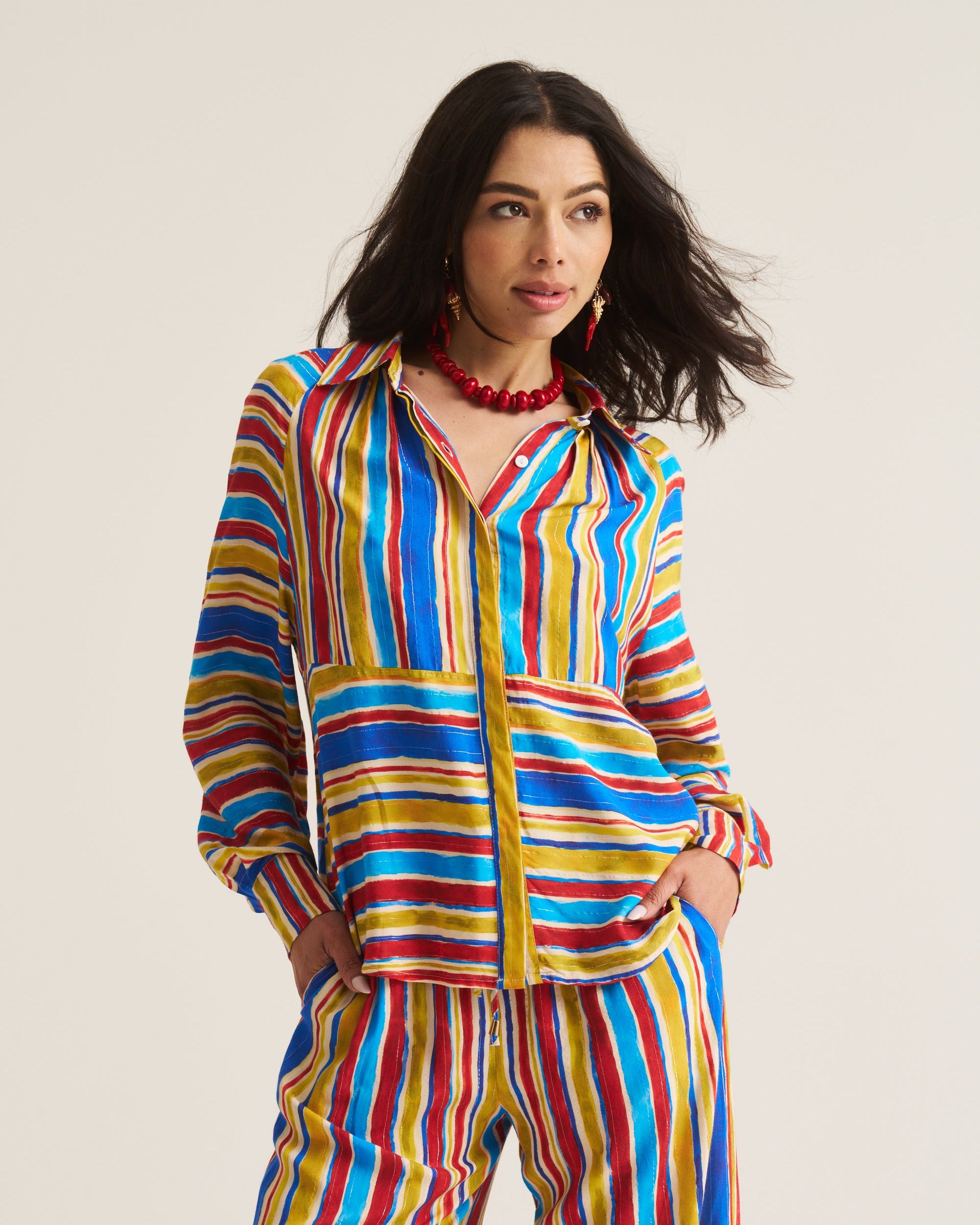 Relaxed Pants - Cobalt & Brown Stripe