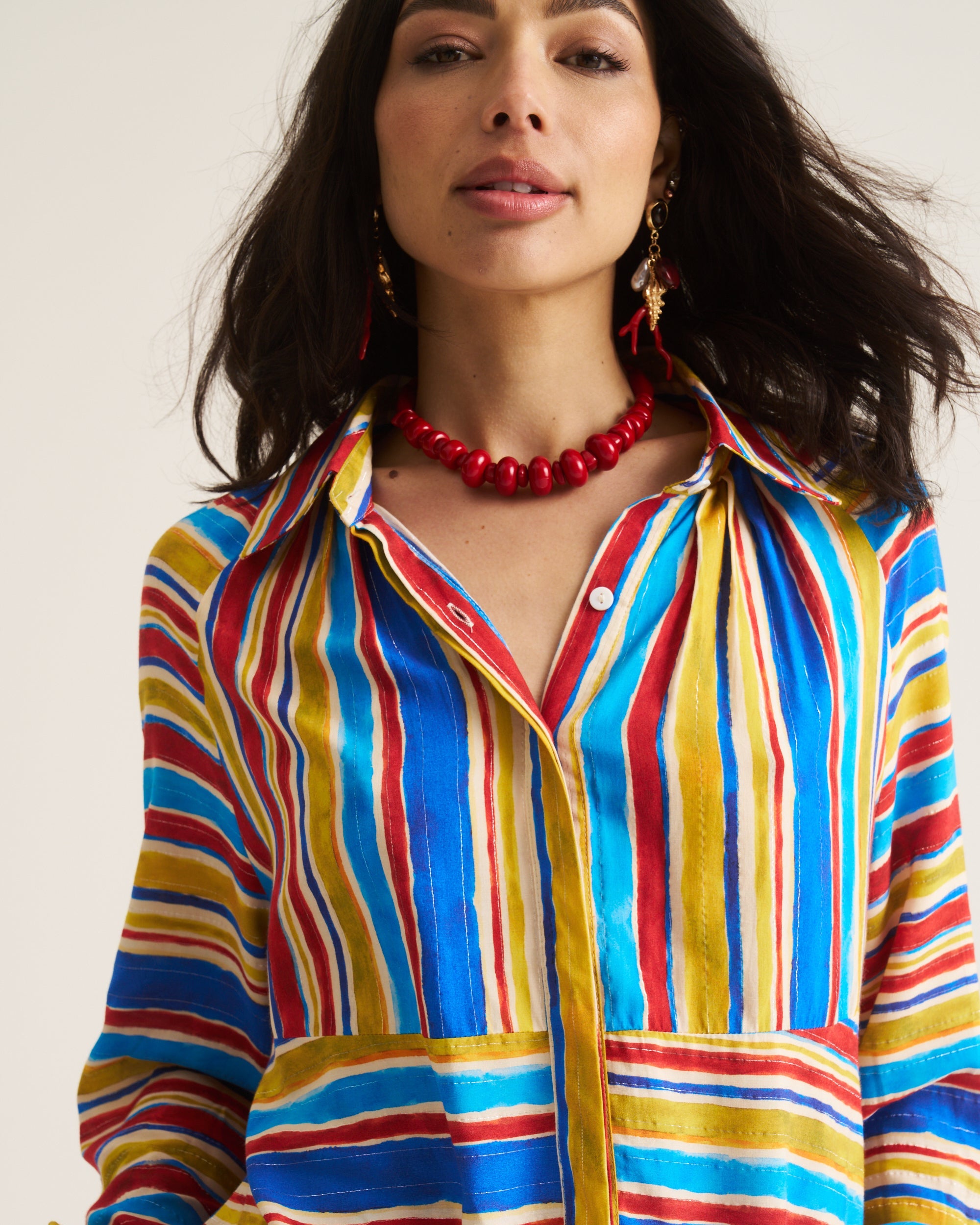 Artist Blouse - Cobalt / Brown
