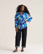 Drawstring Shirt - Blue Moon Print