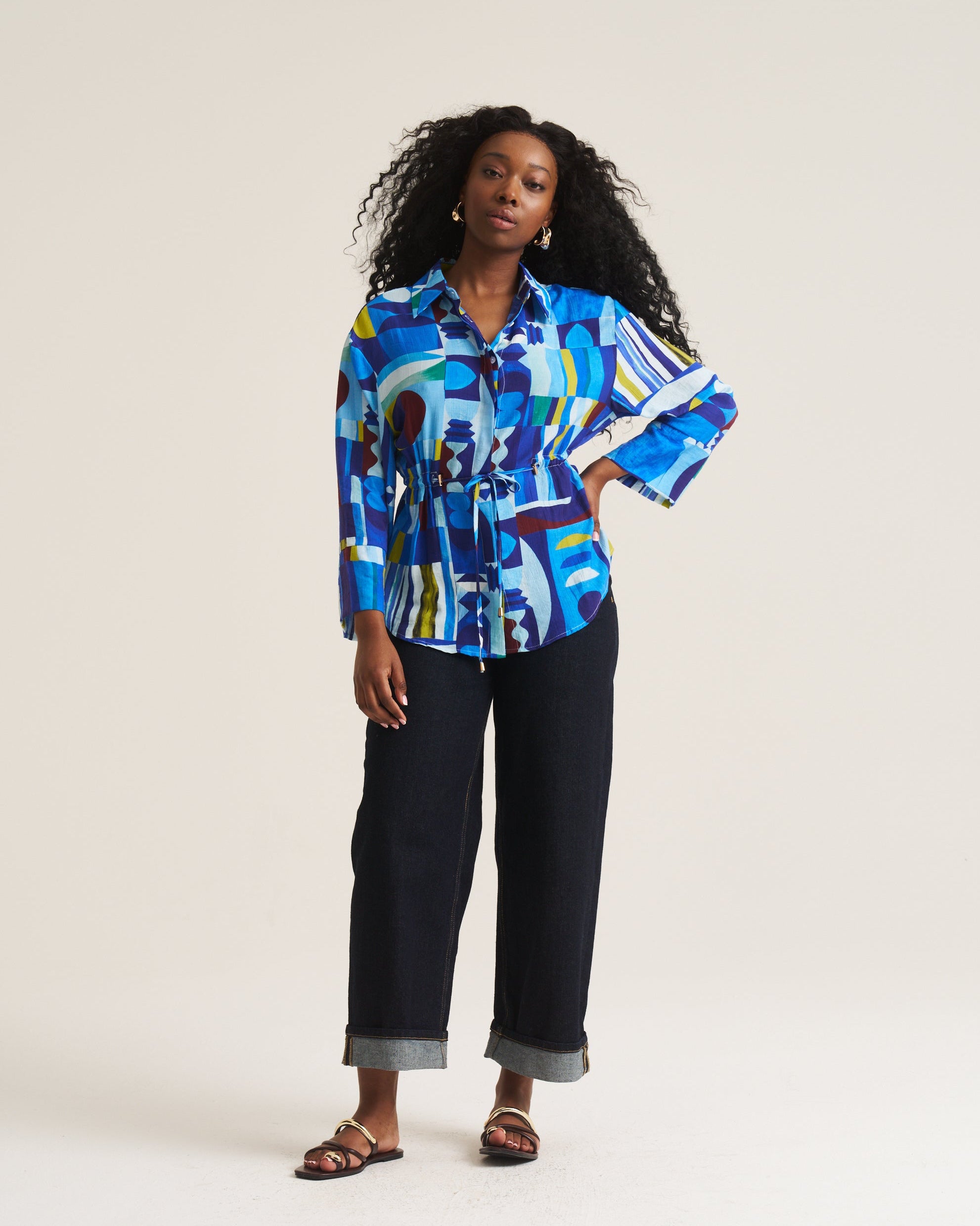 Drawstring Shirt - Blue Moon Print