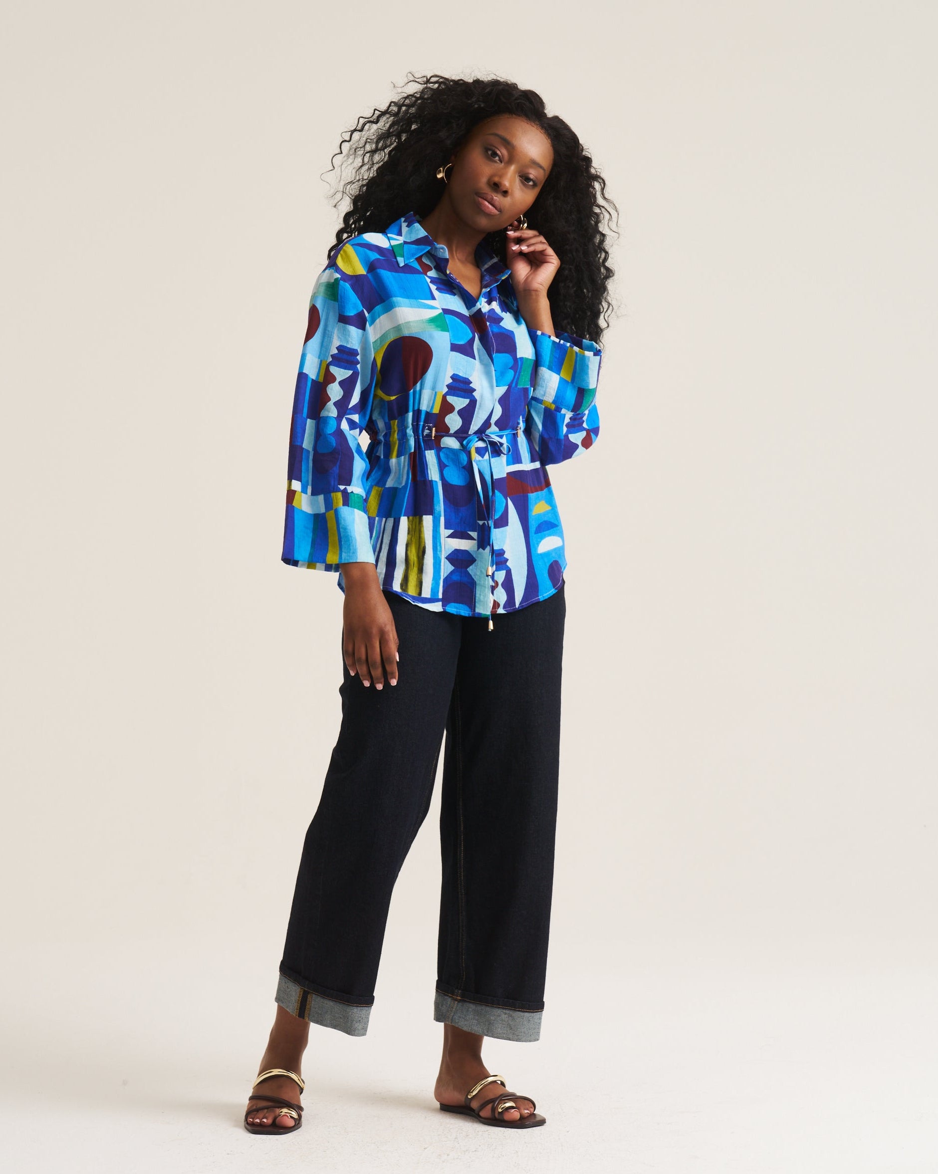Drawstring Shirt - Blue Moon Print