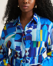 Drawstring Shirt - Blue Moon Print