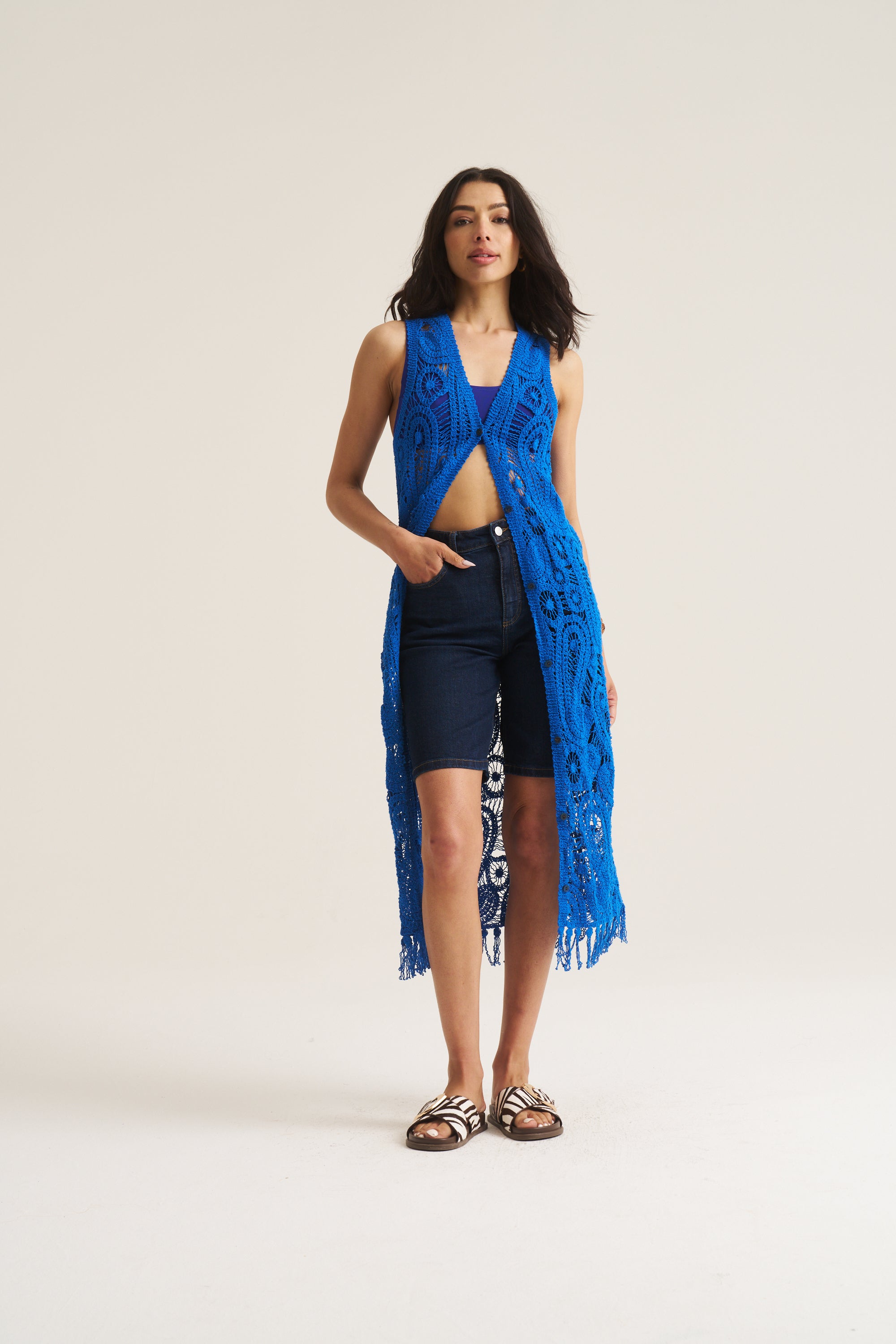Resort Crochet Waistcoat Dress