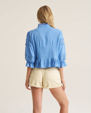 Linen Trim Blouse - Corn Flower