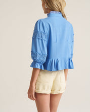 Linen Trim Blouse - Corn Flower