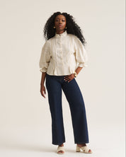 Linen Trim Blouse - Oat
