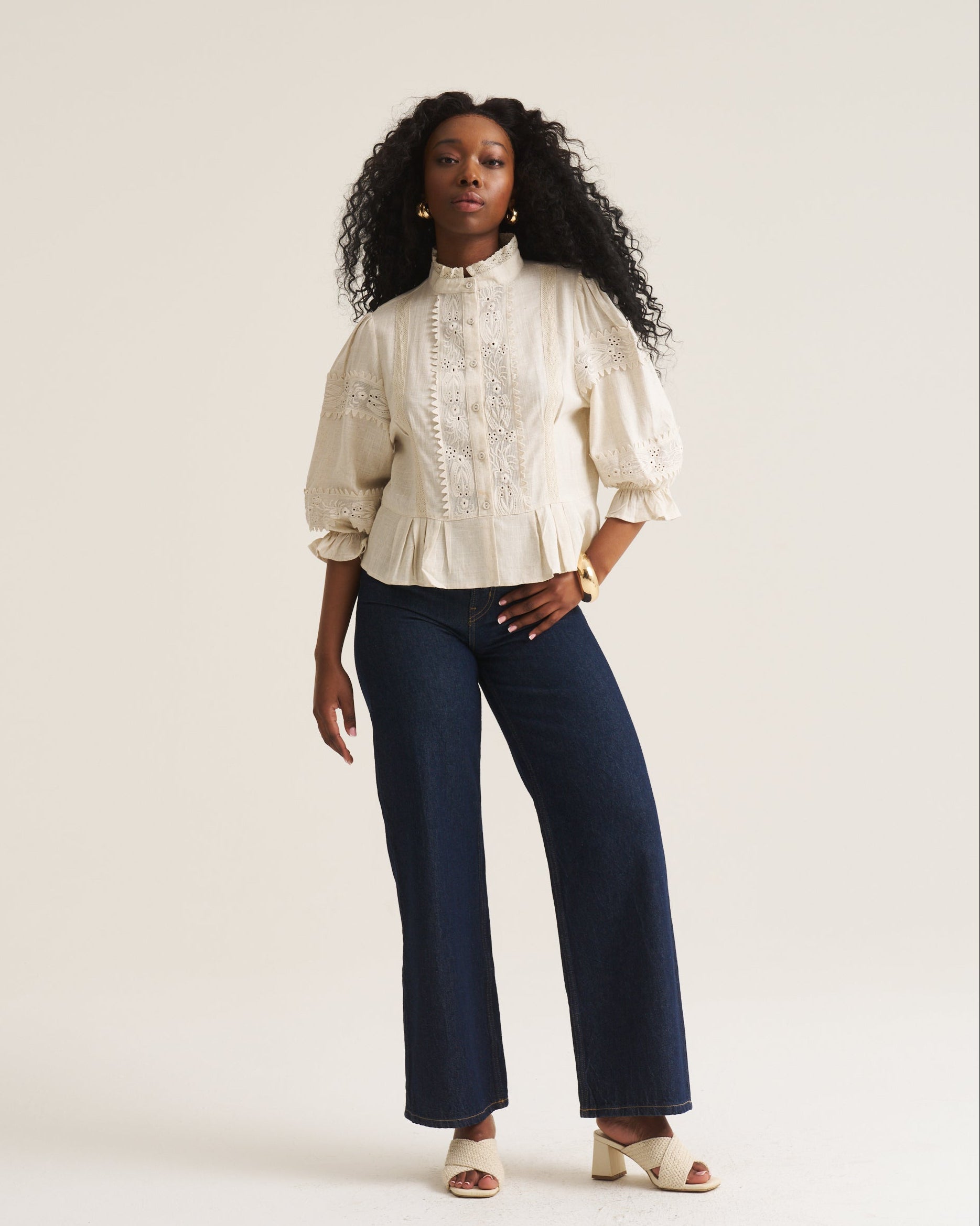 Linen Trim Blouse - Oat