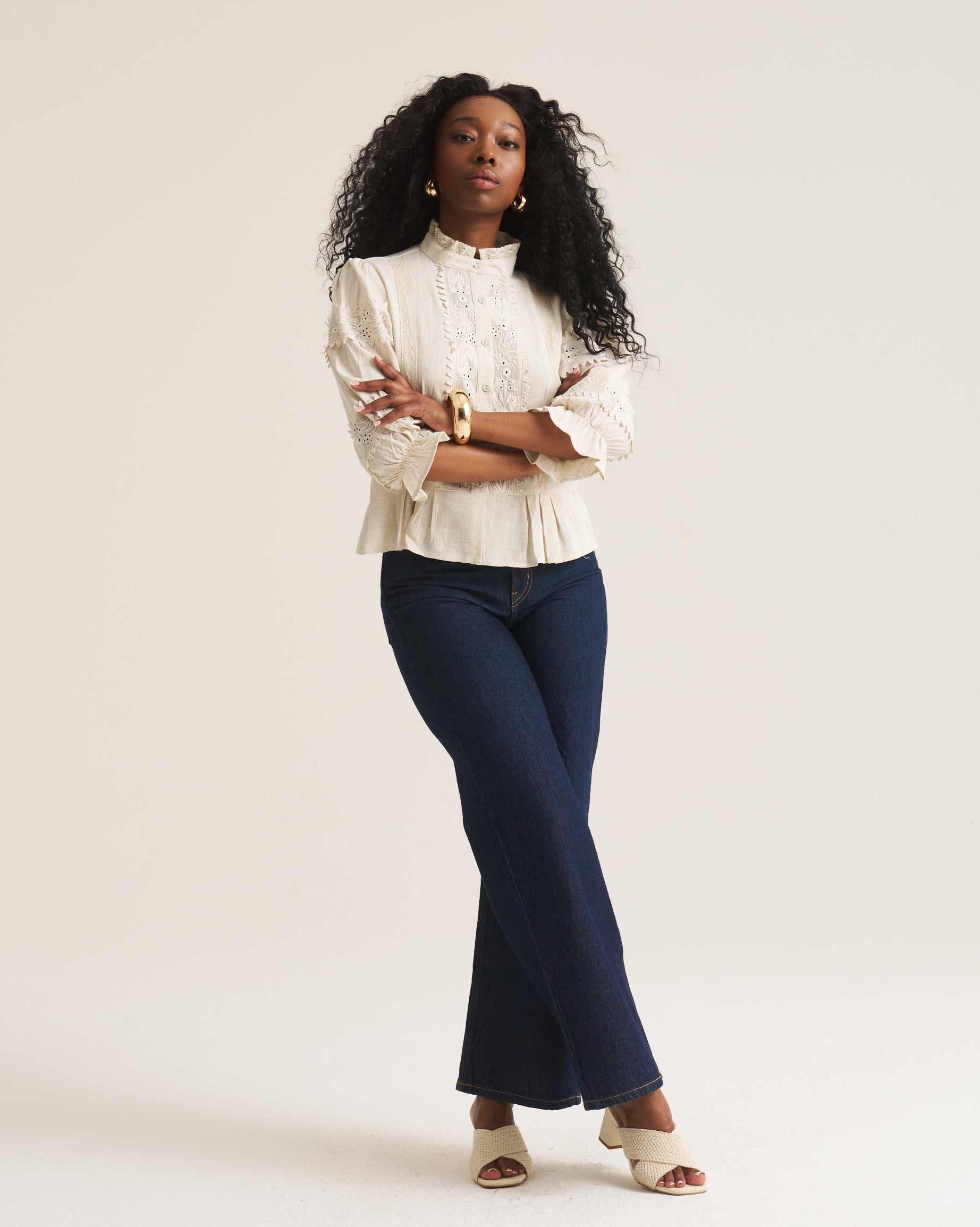 Linen Trim Blouse - Oat