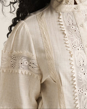 Linen Trim Blouse - Oat