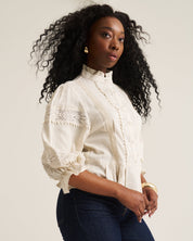 Linen Trim Blouse - Oat