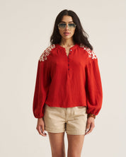 Embroidered Boho Blouse - Orange