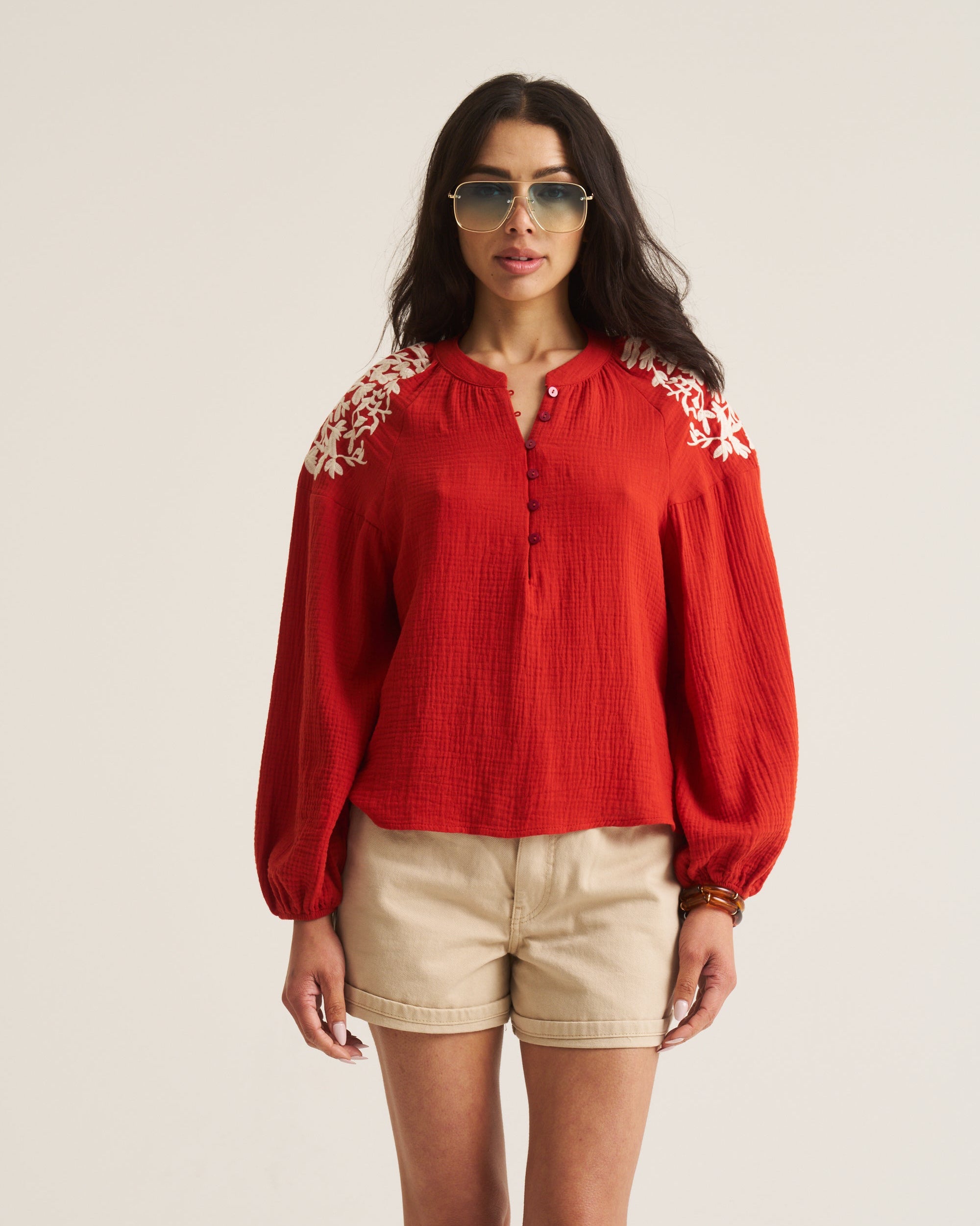 Embroidered Boho Blouse - Orange