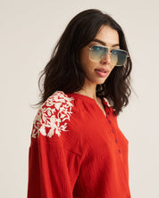 Embroidered Boho Blouse - Orange