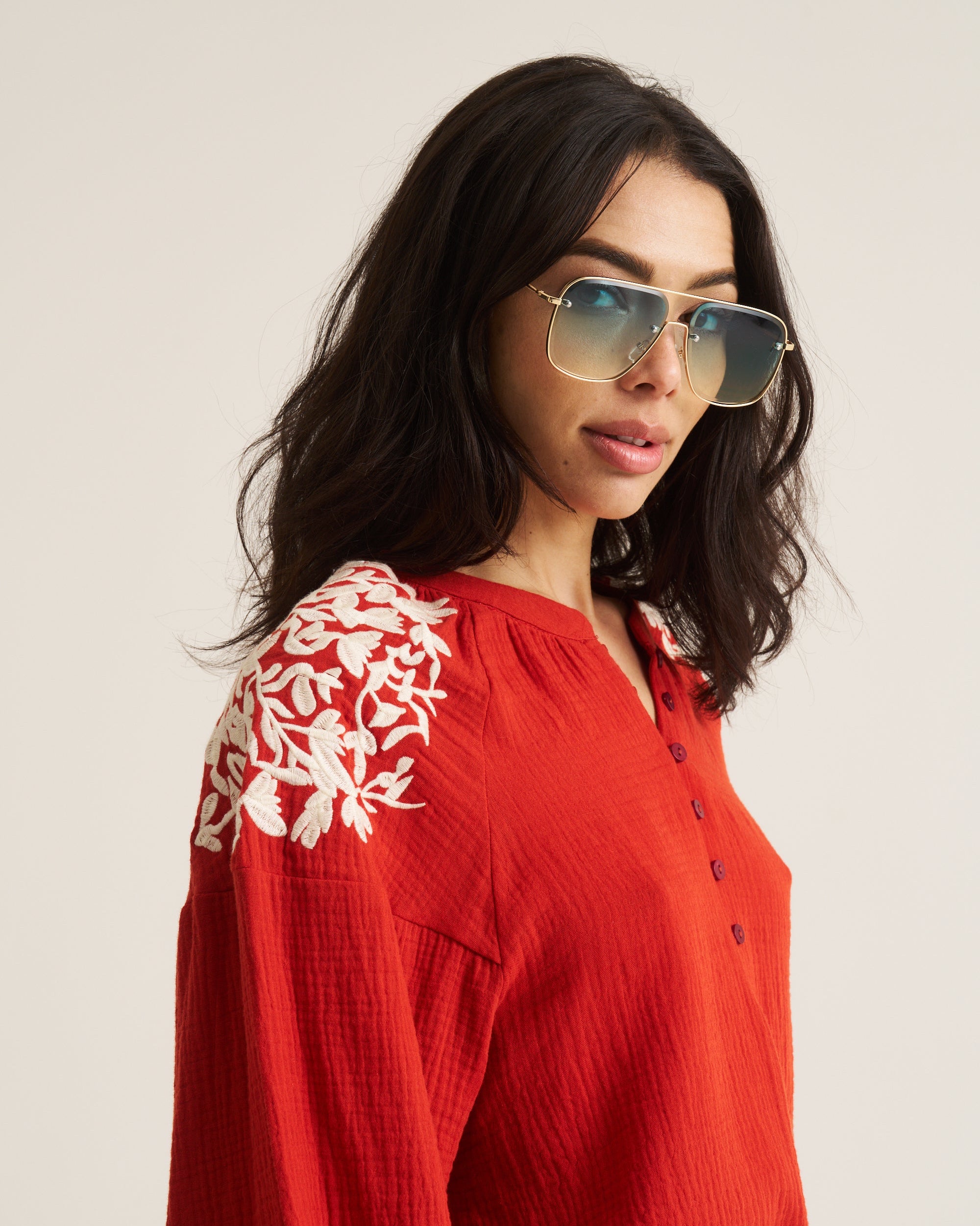Embroidered Boho Blouse - Orange
